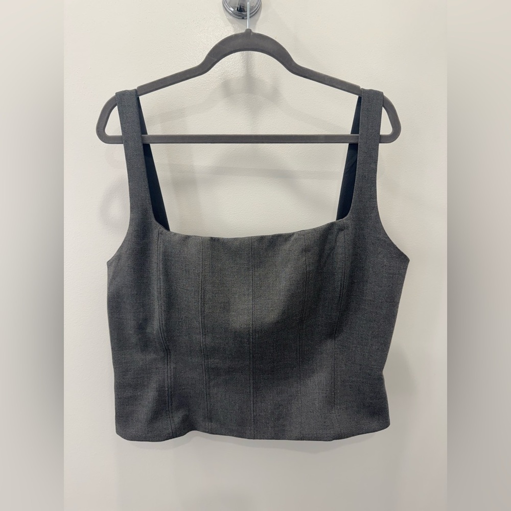 Zara Ribbed Gray Corset Crop Top with Zip Up Back